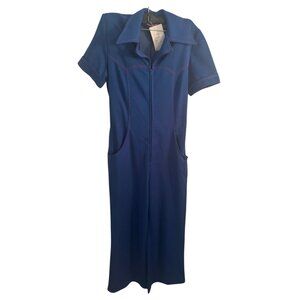 Vintage Navy Zip-Front Jumpsuit | Size Medium
